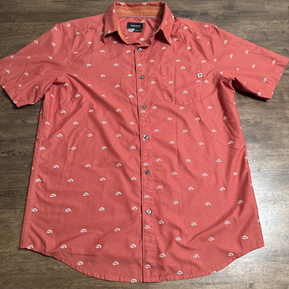Marmot Shirt Mens Medium Rust Button Up Short Sleeve Outdoor Hiking Gorpcore